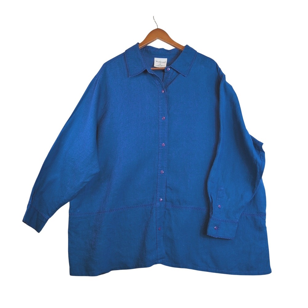 Westbound II Royal Blue 100% Linen Button Down Top Sz 3X Oversized Tunic Office
